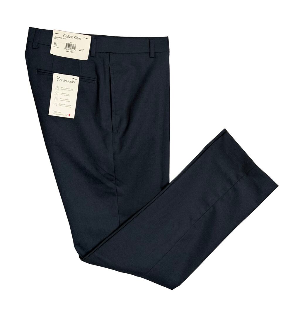 Calvin Klein Dress Pant Men's 34"x30" Slim Fit Flat Front Stretch Navy Blue NWT